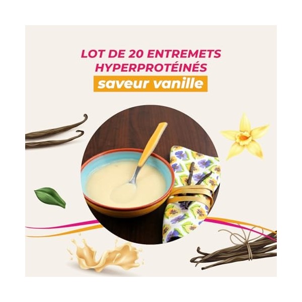 Crème dessert protéinée saveur vanille - Lot économique de 20 Entremets hyperprotéinés - En sachets à préparer - Sans gluten
