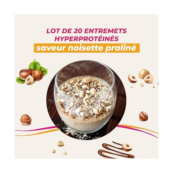 Crème dessert hyperprotéinée saveur Noisette Praliné - Lot économique de 20 Entremets - Dessert de régime - Dessert minceur