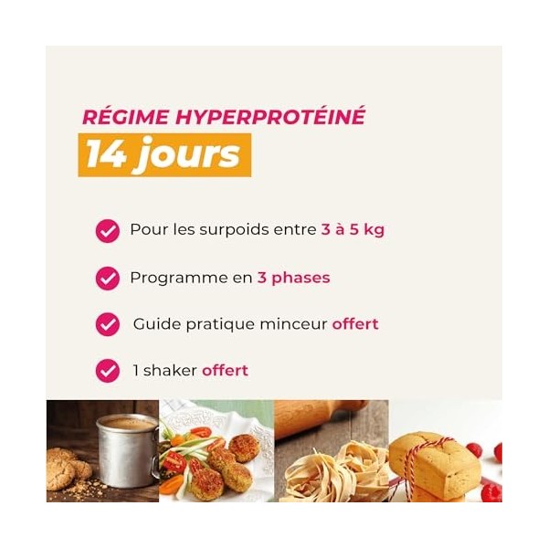 Régime hyperprotéiné sur 14 jours protéines végétales - Perte de poids jusquà 5 kilos - 33 produits 1 shaker 1 guide minceur