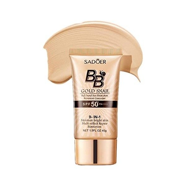 BB crème avec FPS | Gold Snail Crème Solaire BB Crème SPF 50+ Bloc Solaire - Isolation de fond de teint imperméable à leau, 