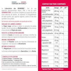 GRANIONS - VEINOMIX FORT - Retention deau drainant puissant - Circulation Sanguine Jambes - Vigne rouge + Vitamine C + Vitam