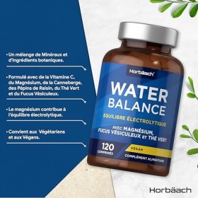 Retention DEau Drainant Puissant | 120 Comprimés Vegan | Electrolyte Complex Avec Magnésium Thé Vert et Fucus | Water Balanc
