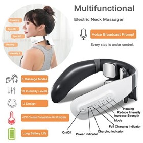 Masseur de cou électrique avec chaleur, 6 modes, 18 niveaux, masseur intelligent pour les douleurs cervicales, masseur de cou