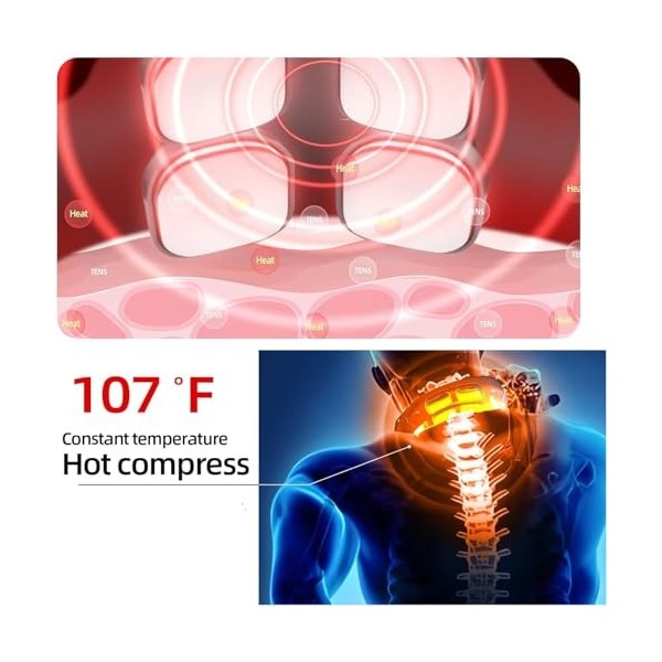 Masseur Cervical,6 Modes 9 Niveaux Massage de cou Electrique Intelligent,Massage à Impulsions sur 4 Têtes et Fonction de Chau