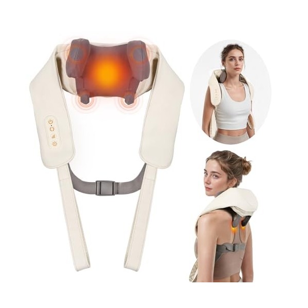 arboleaf Masseur de cou 6D - Masseur de cou sans fil fait à la main avec 2 niveaux de chauffage, 3 modes, housse lavable et a