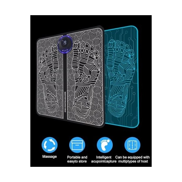 EMS Massage des Pieds, Masseur de Pieds électrique Pliable et Portable avec 8 Modes et 19 Intensités pour la Circulation Sang