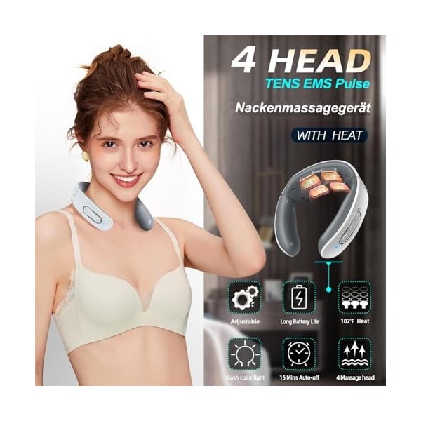 Masseur Cervical de Massage Nuque Chauffant Masseur de cou Electrique Intelligent 6 Modes 9 Intensités pour Maison, Bureau,Vo