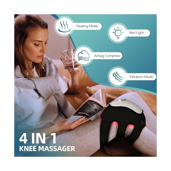 PUPCA Masseur de Genoux Arthrose, 4 IN 1 Sans Fil Infrarouge Masseur Genoux avec Chauffage Compresseur dairbag et Vibrations