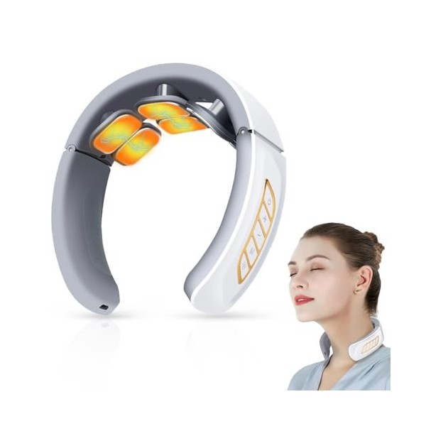 Masseur Cervical, 6 Têtes Massage Cou Portable avec Thérapie thermique à 42°C, 6 Modes de dImpulsion 9 Intensités Accueil Ma