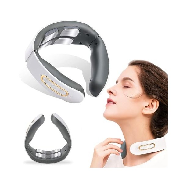 Masseur Cervical, Massage Cou Portable avec Thérapie thermique à 42°C, 6 Modes de dImpulsion 9 Intensités Accueil Masseur po