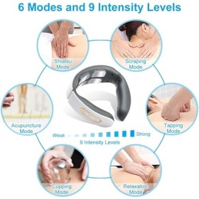 Masseur Cervical, Massage Cou Portable avec Thérapie thermique à 42°C, 6 Modes de dImpulsion 9 Intensités Accueil Masseur po
