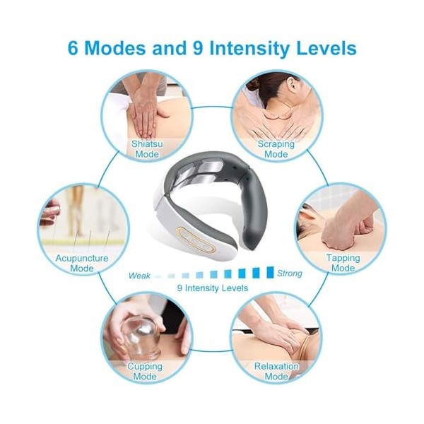 Masseur Cervical, Massage Cou Portable avec Thérapie thermique à 42°C, 6 Modes de dImpulsion 9 Intensités Accueil Masseur po