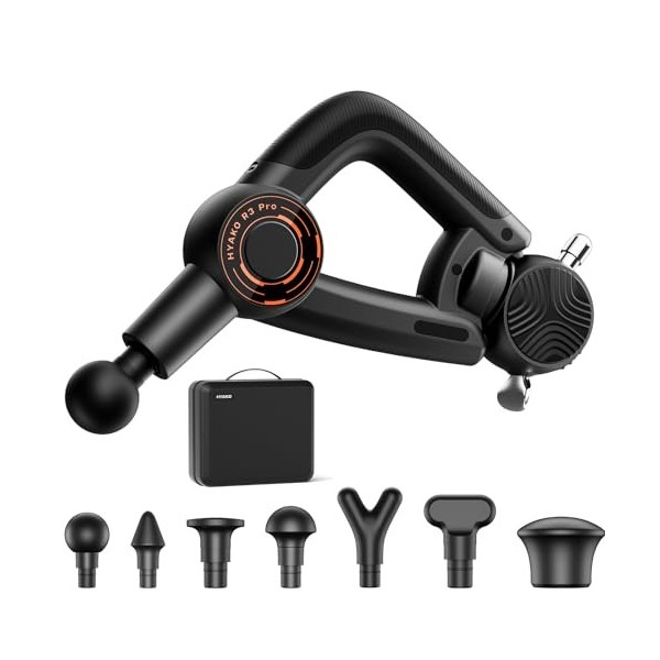 HYAKO R3 Pro Pistolet de massage 3 en 1 Amplitude 16 mm + Appareil de massage vibratoire à haute fréquence – Pistolet de mass