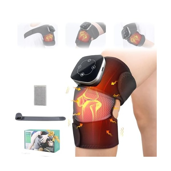 Masseur de Genou Sans Fil, 3 en 1 Appareil de Massage des Genoux avec 5 Niveaux de Lumière Rouge Compresse de Chaleur 3 Nivea