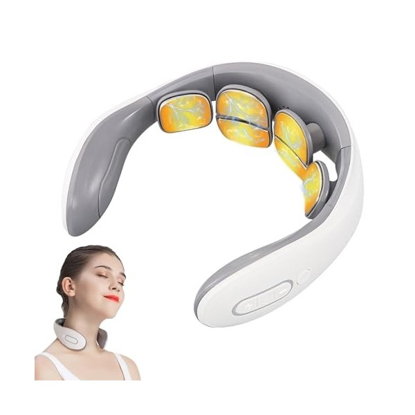 Masseur Cervical, 6 Modes 15 Intensités Masseur de cou Électrique avec Fonction de Chaleur, Massage Cervicales et Cou Portabl