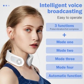 Masseur Cervical, Massage Cou Portable Vocale Intelligente avec Thérapie Thermique à 42°C, 5 Modes de DImpulsion 15 Intensit