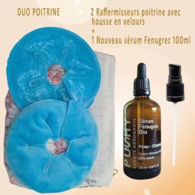 Duo Poitrine, Soin Complet - 2 Thermoseins chaud-froid double face et 1 huile de Fenugrec Bio 100ml - verre ambré - pipette e