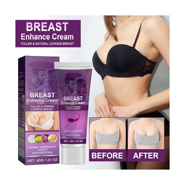 Tkekruh 40g Crème de Massage des Seins, Crème dAmélioration des Seins, Augmentation élasticité du buste, pour lÉlargissemen