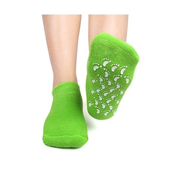 sourcing map 1 paire hydratant Exfoliant Soins Spa traitement Gel anti-dérapant Chaussettes Green