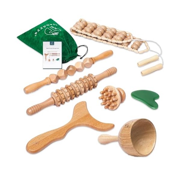 TRENDYYA Maderoterapia Kit Colombiana 6 en 1 Outils de Massage Bois Thérapie Outils pour la Formation du Corps, Anti-Cellulit