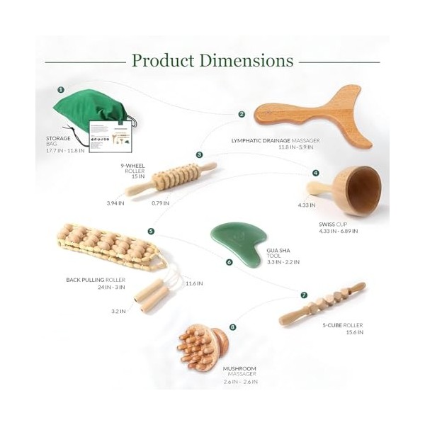 TRENDYYA Maderoterapia Kit Colombiana 6 en 1 Outils de Massage Bois Thérapie Outils pour la Formation du Corps, Anti-Cellulit