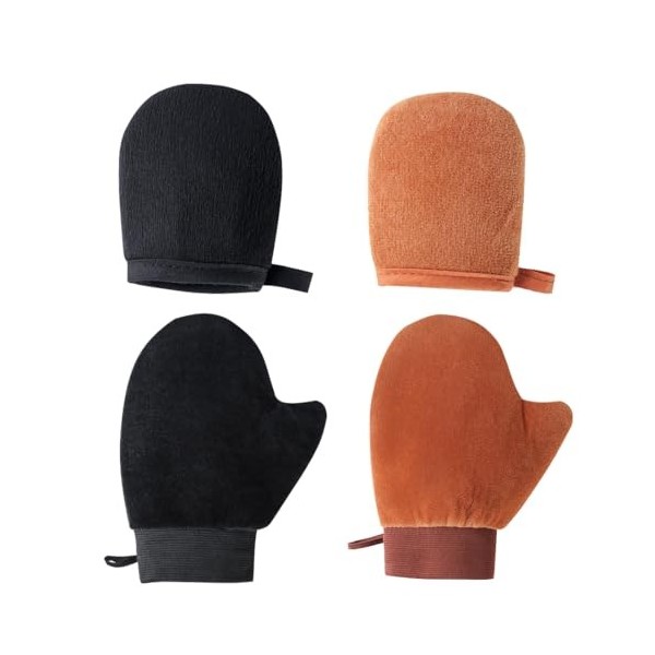 SGERUFZ 4 Pièces Gant Autobronzant, Double Face Visage et Corps, Corps, Tanning, Appliquateur pour Crème Solarium, Mousse Aut