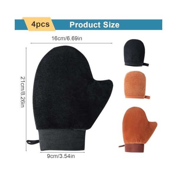 SGERUFZ 4 Pièces Gant Autobronzant, Double Face Visage et Corps, Corps, Tanning, Appliquateur pour Crème Solarium, Mousse Aut