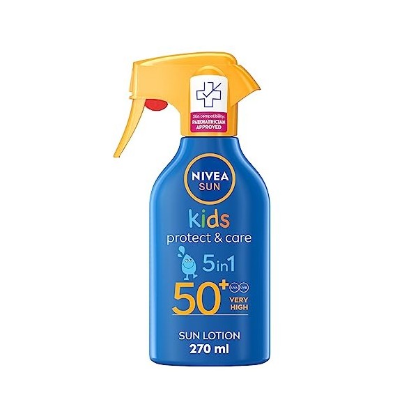 NIVEA SUN Kids Protect & Care Spray déclencheur SPF 50+ 270 ml , résistant à leau, crème solaire pour enfants offrant une p