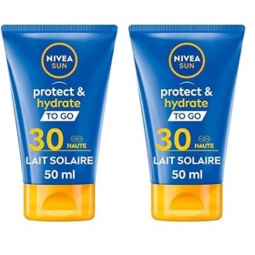 NIVEA SUN Lait solaire Protect & Hydrate FPS 30, Crème solaire hydratation 48H, Format voyage Lot de 2 