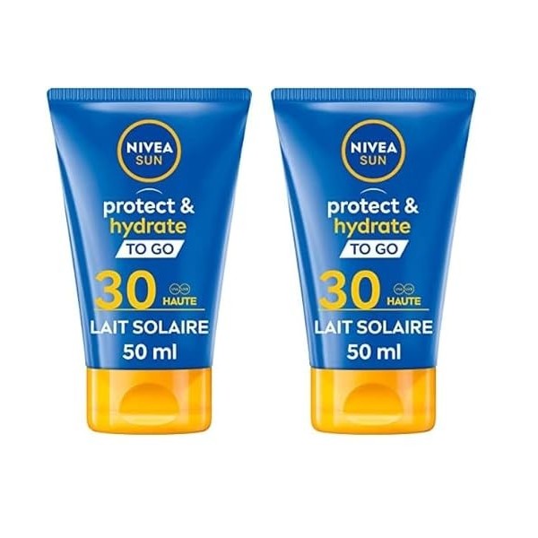 NIVEA SUN Lait solaire Protect & Hydrate FPS 30, Crème solaire hydratation 48H, Format voyage Lot de 2 
