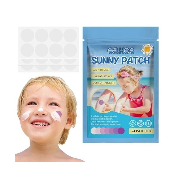 Lot de 24 autocollants UV pour crème solaire, autocollants de crème solaire à réappliquer, autocollants imperméables de détec