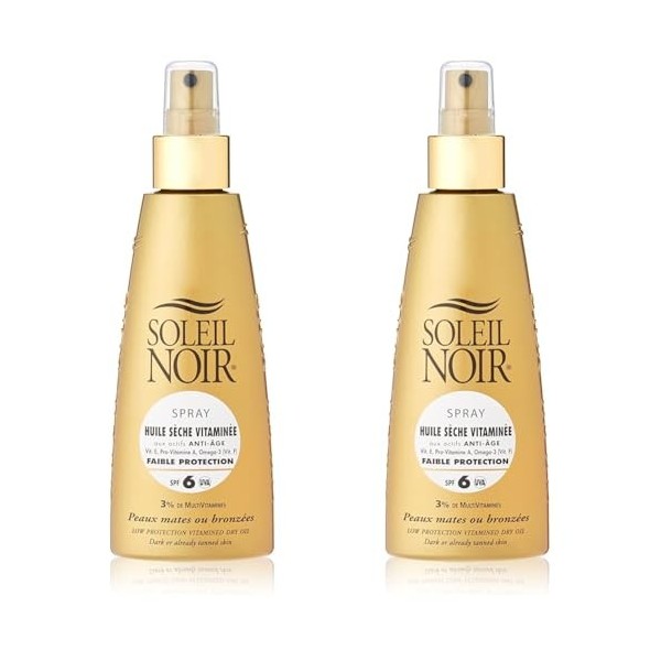 Soleil Noir Spray Huile Sèche Vitaminée 6 Protection Faible, Or, 150 ml Lot de 2 