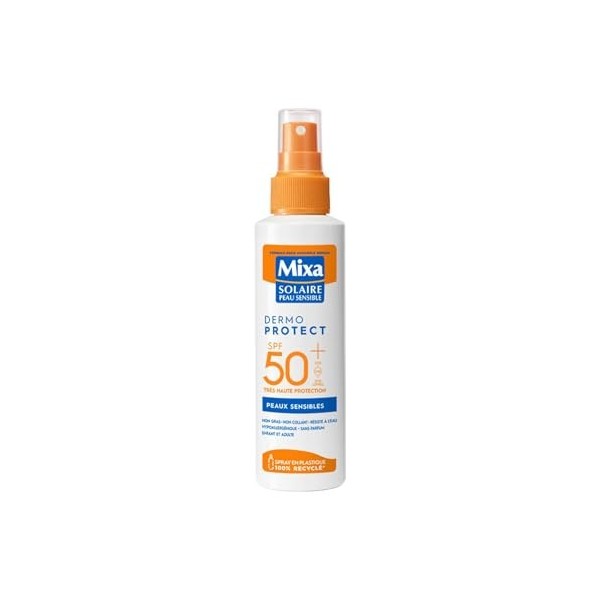 Mixa Solaire Peaux Sensibles - Spray Soin Solaire Haute Protection SPF 30+ UVA, UVA longs, UVB - Visage et Corps - Adultes et