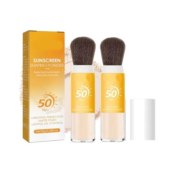 Pemarlis 2PCS Poudre de réglage solaire minérale, écran solaire en poudre SPF 50 PA++,Poudre fixatrice de protection solaire 