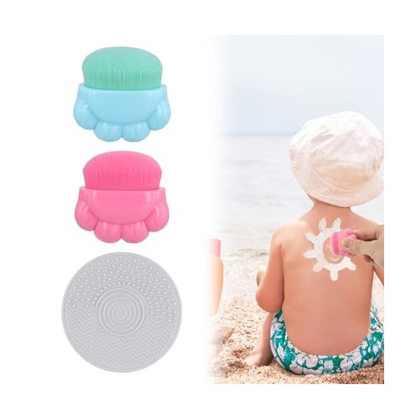 2pcs Applicateur de Crème Solaire pour Enfants, avec Étui de Protection Portable Applicateur de Crème Solaire Poils Doux Bros