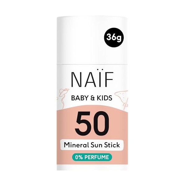 Naïf - Stick solaire avec formule minérale - pour bébé & enfant - SPF 50 - sans microplastiques, huiles minérales ou silicone
