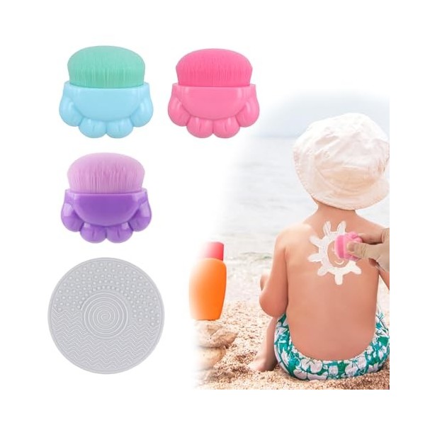3pcs Applicateur de Crème Solaire pour Enfants, avec Étui de Protection Portable Applicateur de Crème Solaire Poils Doux Bros