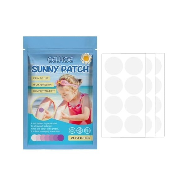 Lot de 24 autocollants UV pour crème solaire, autocollants de crème solaire à réappliquer, autocollants imperméables de détec