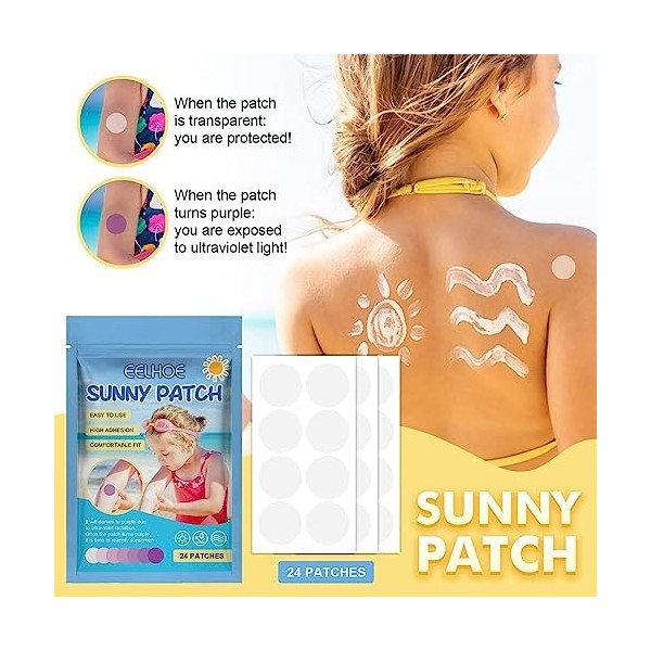 Lot de 24 autocollants UV pour crème solaire, autocollants de crème solaire à réappliquer, autocollants imperméables de détec