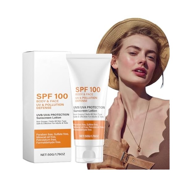 Crème solaire SPF 100,Lotion Solaire Spf 100, Lotion Solaire Avec Protection Uva/Uvb,Écran Solaire Spf 100,Crème Solaire Visa