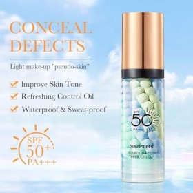 Crème Solaire, 3 Couleurs Solaire Bio SPF 50+, Sunscreen, Isolation et Dissimulation, Crème Solaire Visage, Protection Solair