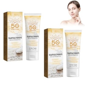 2 Pièces Crème Solaire A Lextrait de Riz, Solaire Bio SPF 50+, Crème Solaire Visage et Corps, Sunscreen, Protection Solaire 