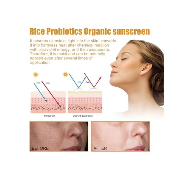2 Pièces Crème Solaire A Lextrait de Riz, Solaire Bio SPF 50+, Crème Solaire Visage et Corps, Sunscreen, Protection Solaire 