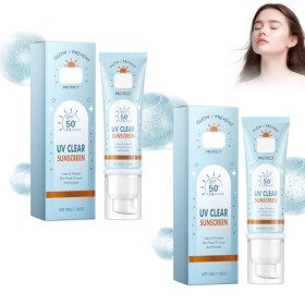 2 Pièces Crème Solaire Avec Acide Hyaluronique et Dioxyde de Titane, Solaire Bio SPF 50+, Sunscreen, Crème Solaire Visage et 