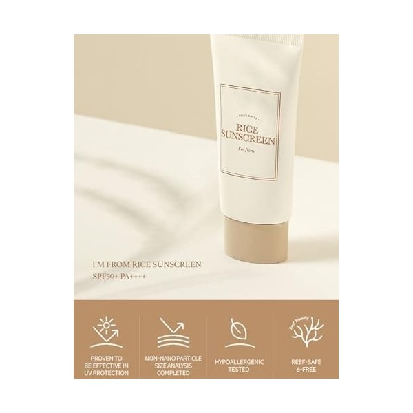 Im from Écran solaire au riz 50 ml, physique, extrait de riz 41%, oxyde de zinc non nano, respectueux des récifs, protection
