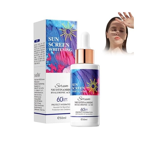 Crème Solaire Avec Niacinamide et Hyaluronate de Sodium, Sunscreen, Solaire Bio SPF 60+, Crème Solaire Visage et Corps, Prote