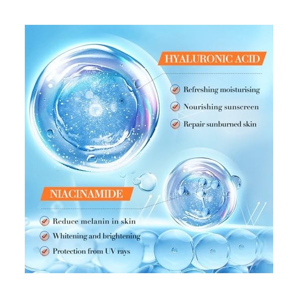 Crème Solaire Avec Niacinamide et Hyaluronate de Sodium, Sunscreen, Solaire Bio SPF 60+, Crème Solaire Visage et Corps, Prote