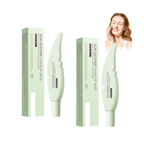 2 Pièces Crème Solaire, Makeup Base SPF 30+ PA+++, 3 in 1, Sunscreen, Hydratant, écran Solaire à Base de Maquillage, Crème So