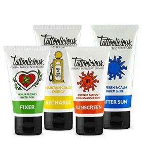 Tattoolicious COMPLETE COMBO - FIXER + RECHARGE + SUNSCREEN 50+ SPF + AFTER SUN- Le Soin, Lentretien et La Protection Solair