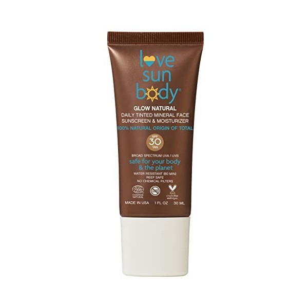 Love Sun Body 100% dorigine naturelle Crème solaire et hydratante minérale quotidienne teintée Glow Natural FPS 30 pour visa